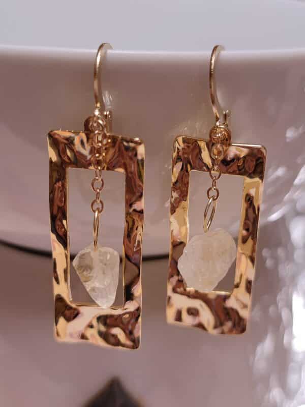 Boucles D’oreilles Citrine Pierre Précieuse – Argenté Modèle W 1/2 – E8005